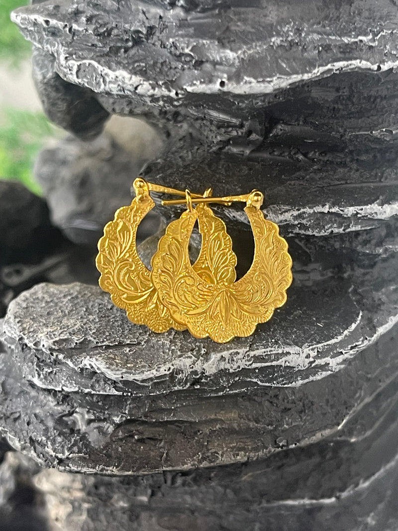 14K REAL GOLD HANDMADE DIME SIZE CUBAN HOOP EARRINGS