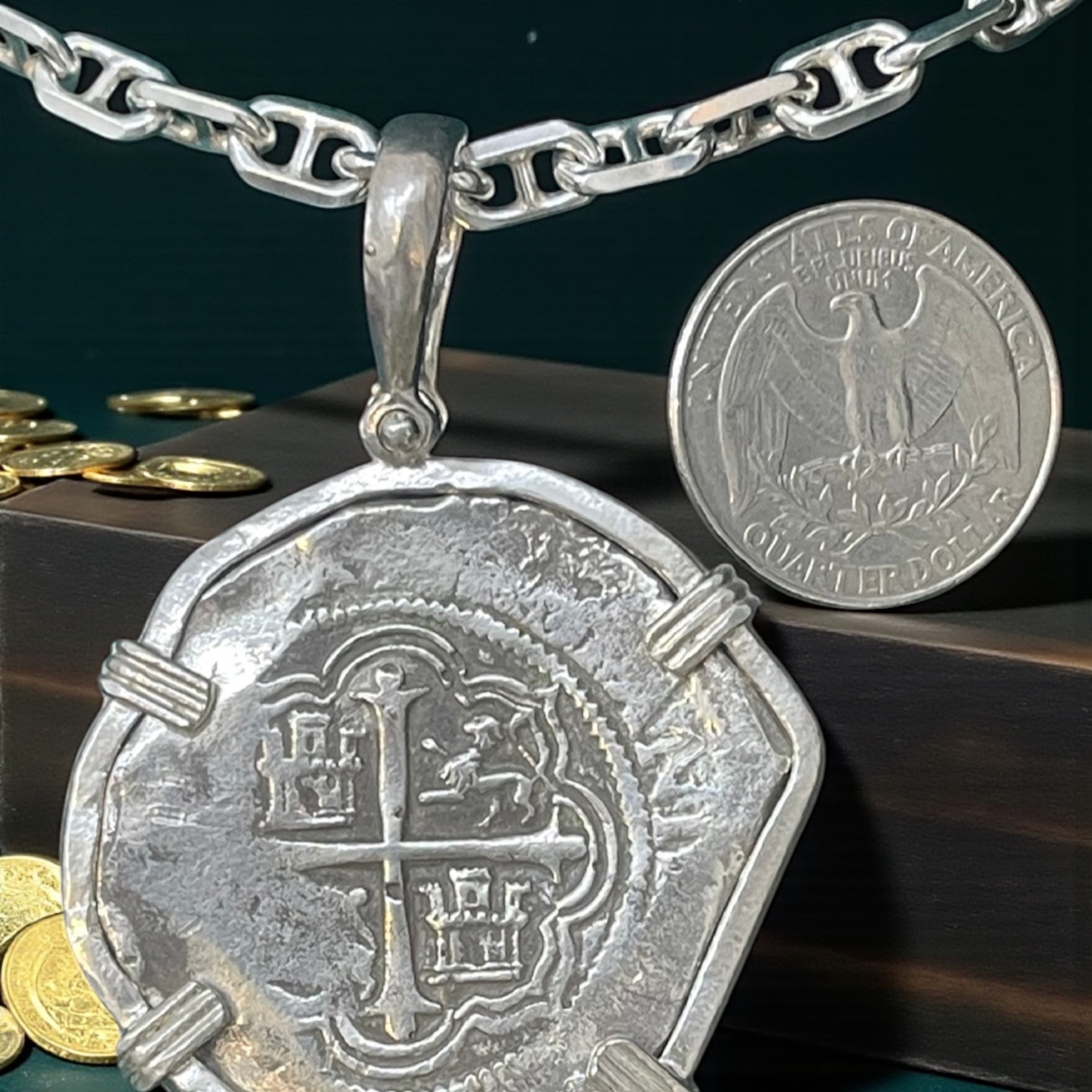 NUESTRA SENORA DE ATOCHA SOLID SILVER LARGE 8 REALE SIZE COIN PENDANT