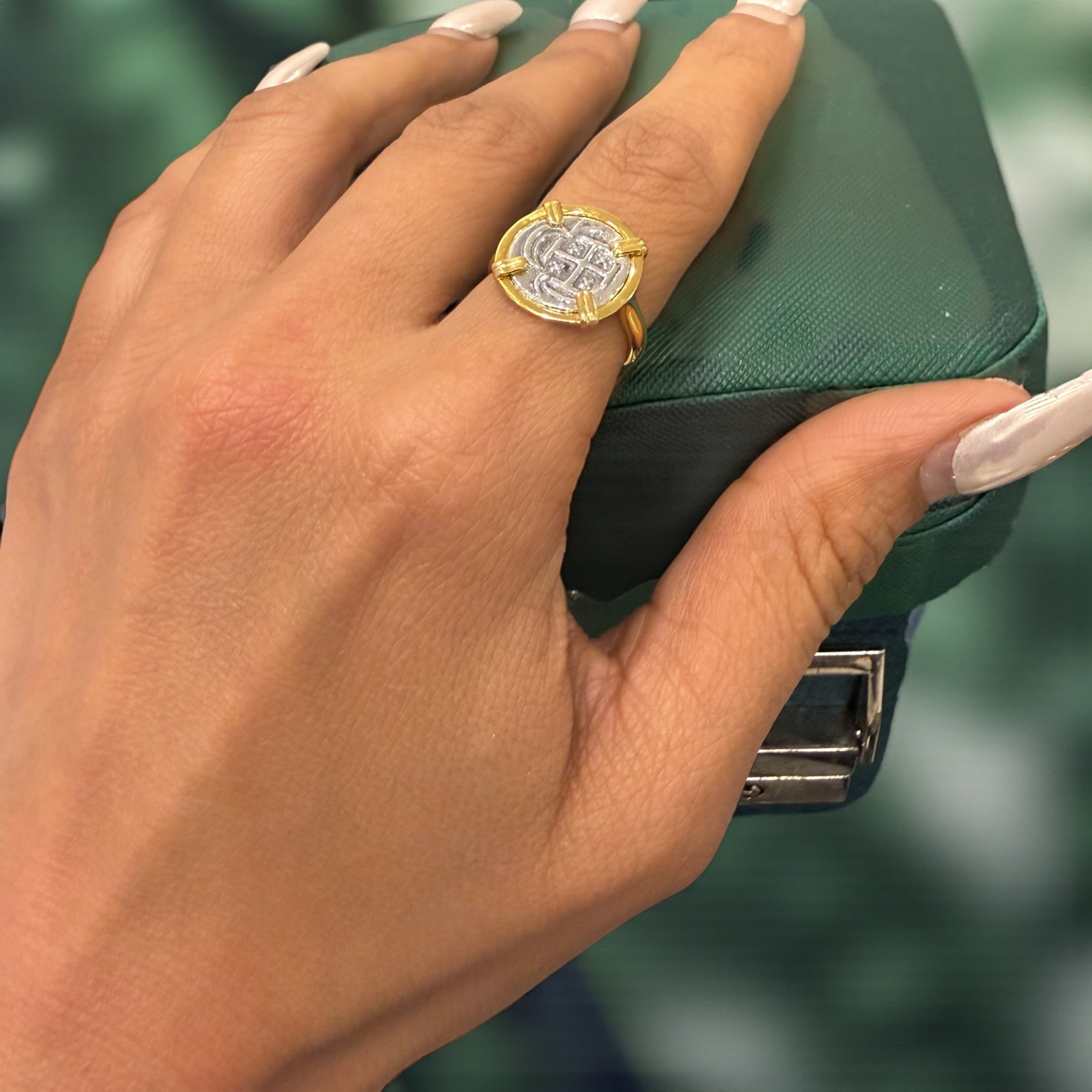 Gorgeous mini atocha coin ring two tone