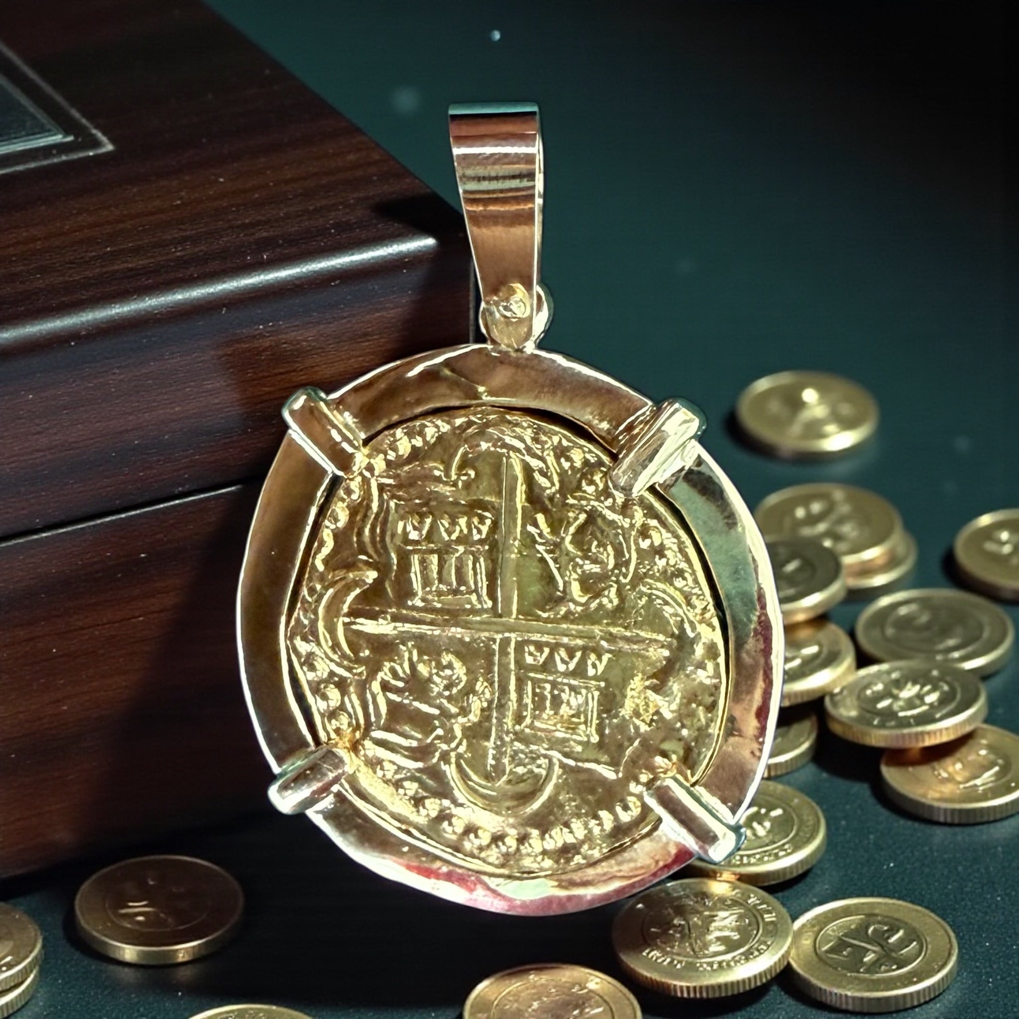 MUSEUM QUALITY ATOCHA SHIPWRECK GOLD COIN PENDANT HANDMADE WITH 14k SOLID REAL GOLD 14K STAMPED