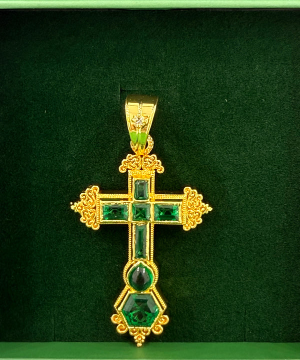 925 Sterling Silver Atocha cross emerald pendant 14k gold plated