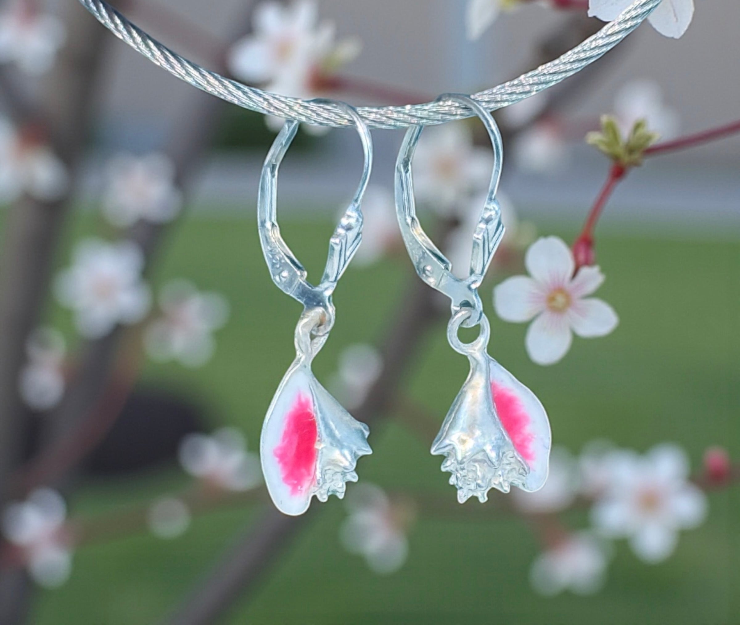 925 sterling silver handmade conch shell earrings