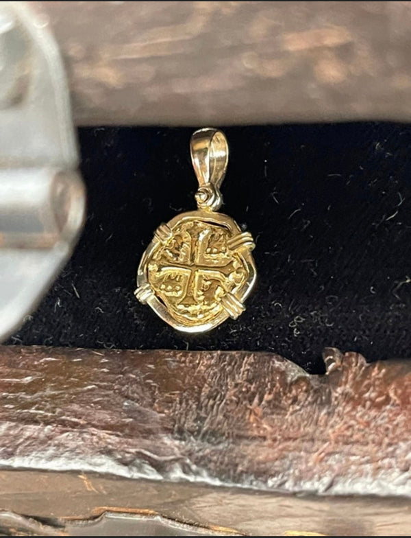 MUSEUM QUALITY RECREATION OF ATOCHA SHIPWRECK GOLD COIN PENDANT HANDMADE WITH 14k REAL SOLID GOLD