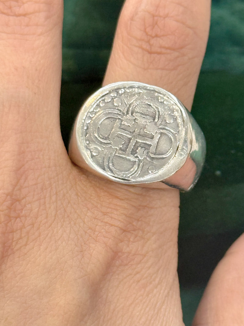 ATOCHA SOLID HEAVY SILVER COIN RING