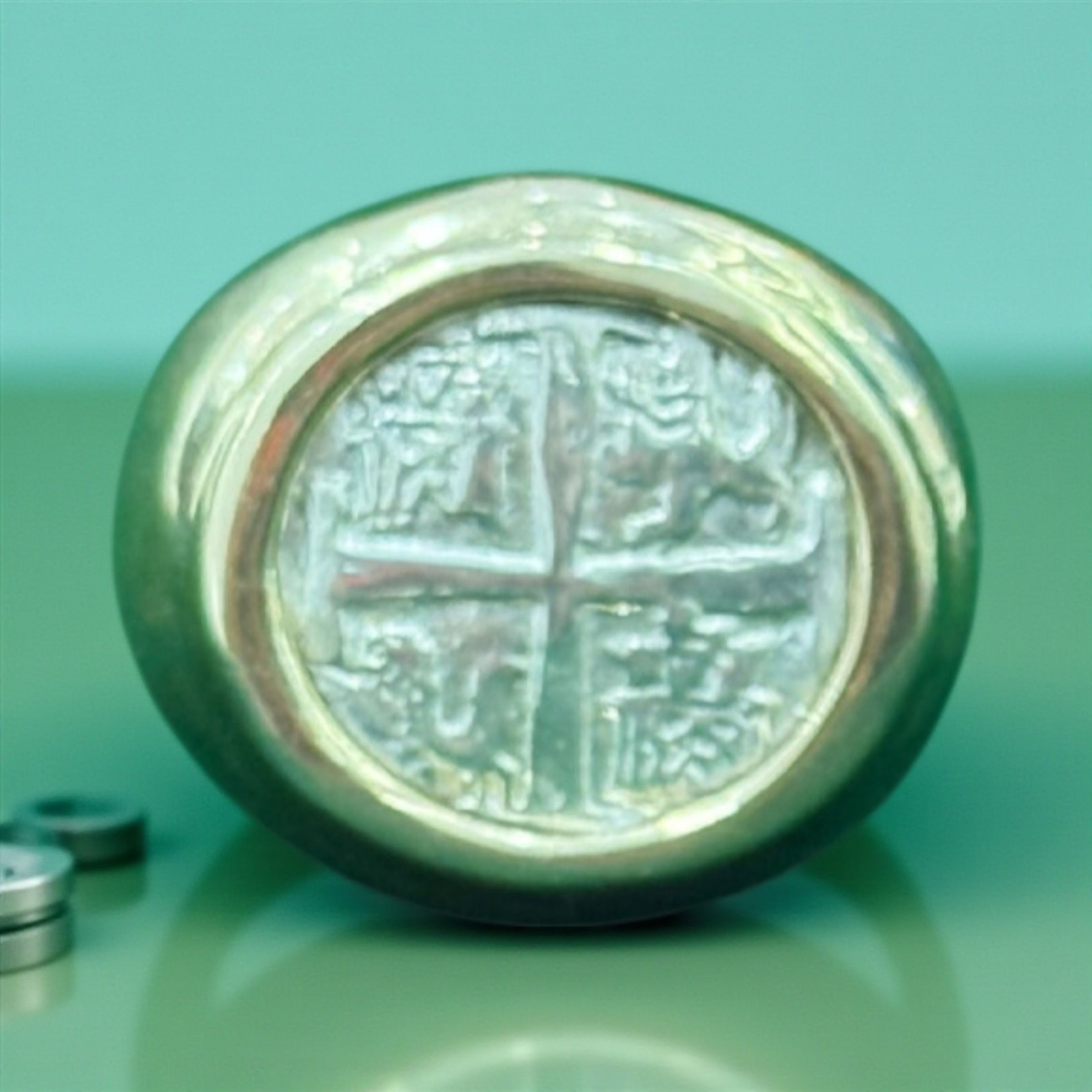 ATOCHA SILVER COIN RING IN 14k SOLID REAL GOLD BEZEL AND BAND