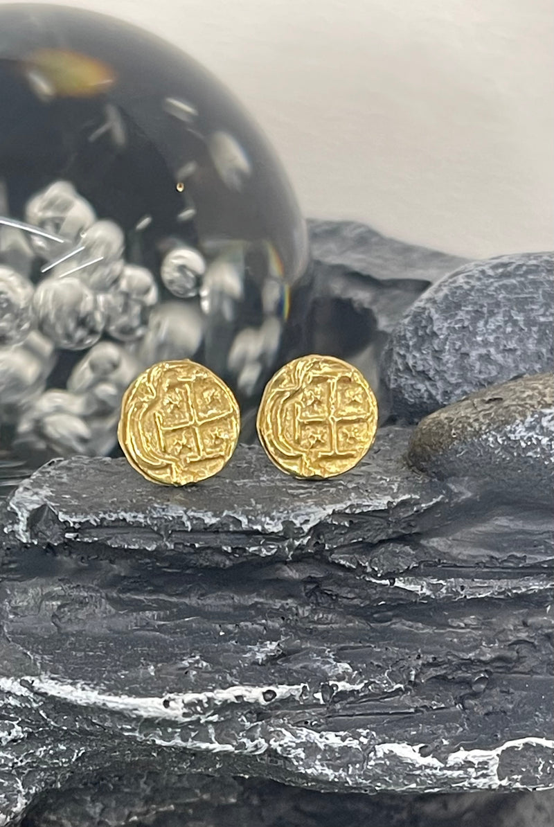 14K REAL GOLD MINI ATOCHA COIN STUD EARRINGS