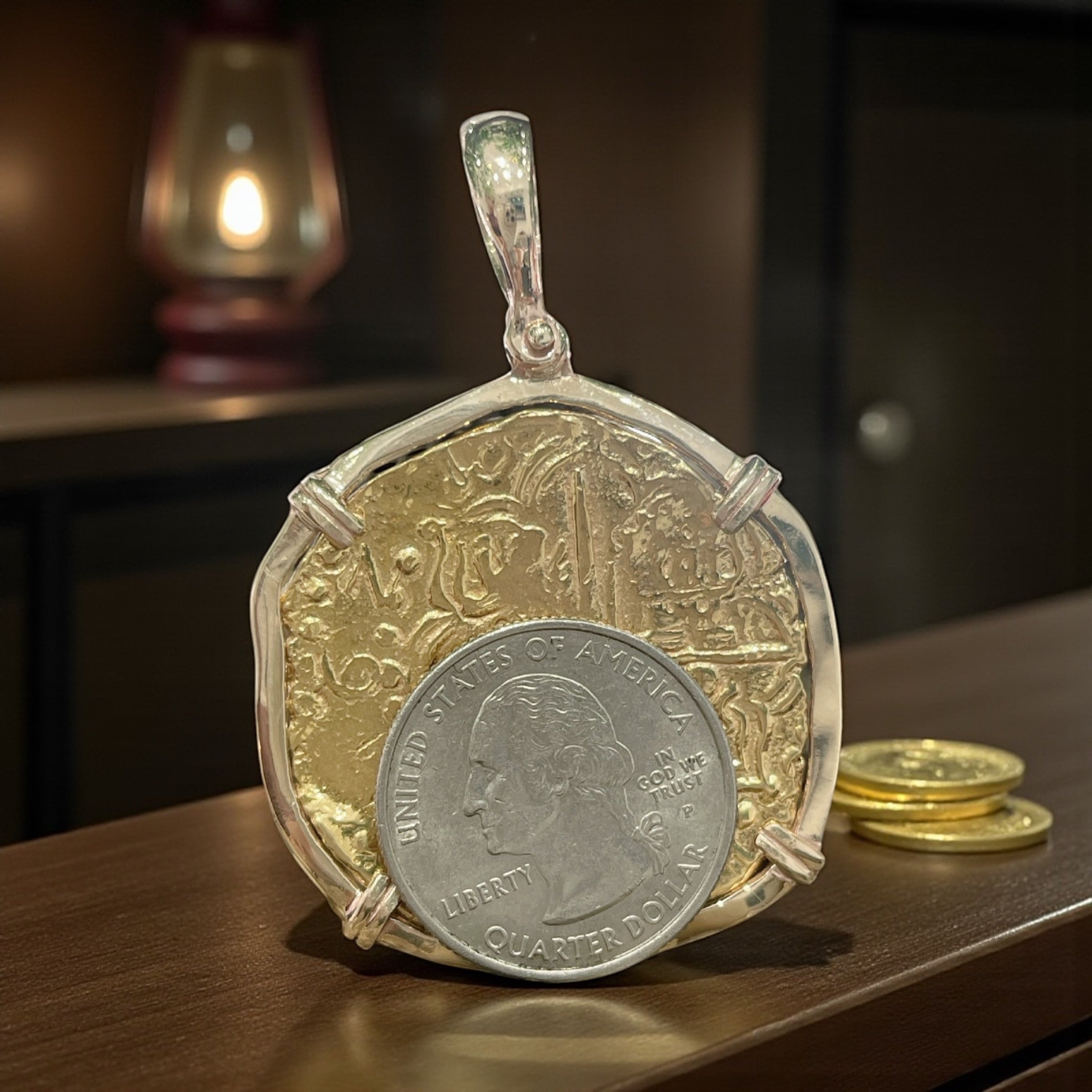 MUSEUM QUALITY RECREATION OF ATOCHA SHIPWRECK GOLD COIN PENDANT HANDMADE WITH 14k REAL HEAVY SOLID GOLD