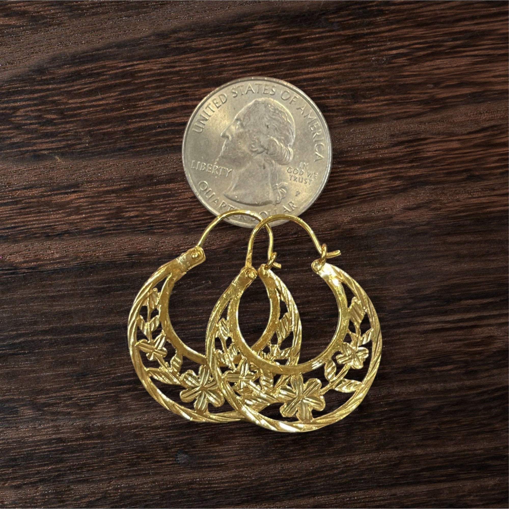 14k Gold handmade Flower Hoop Earrings