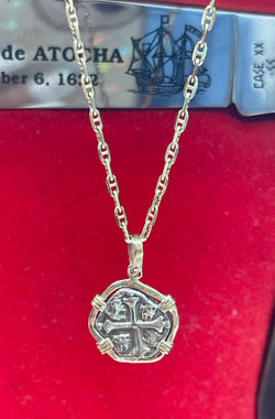 ATOCHA SILVER MINI COIN PENDANT IN 14KT GOLD BEZEL