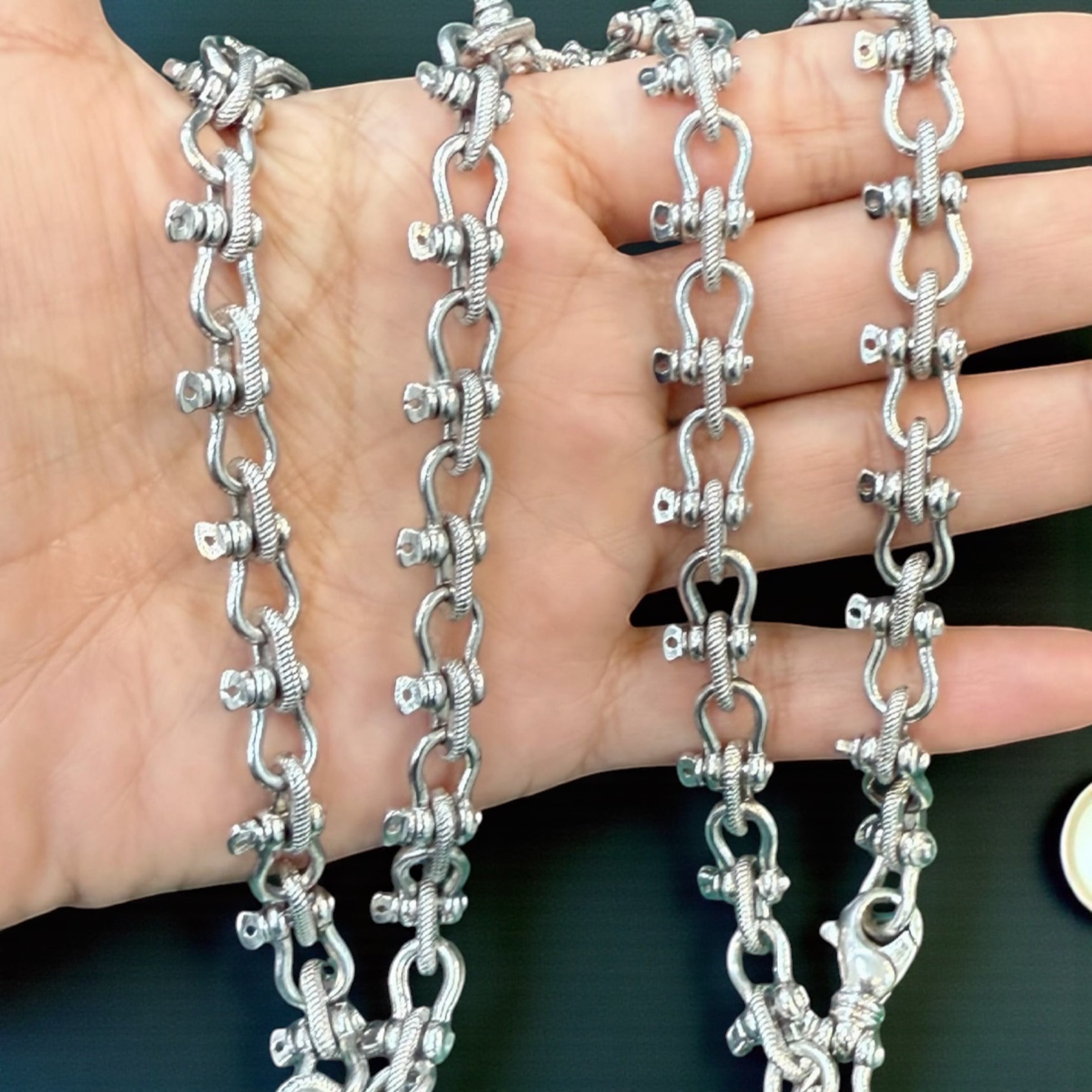 HEAVY HANDMADE 925 STERLING SILVER SHACKLE LINK CHAIN 7MM