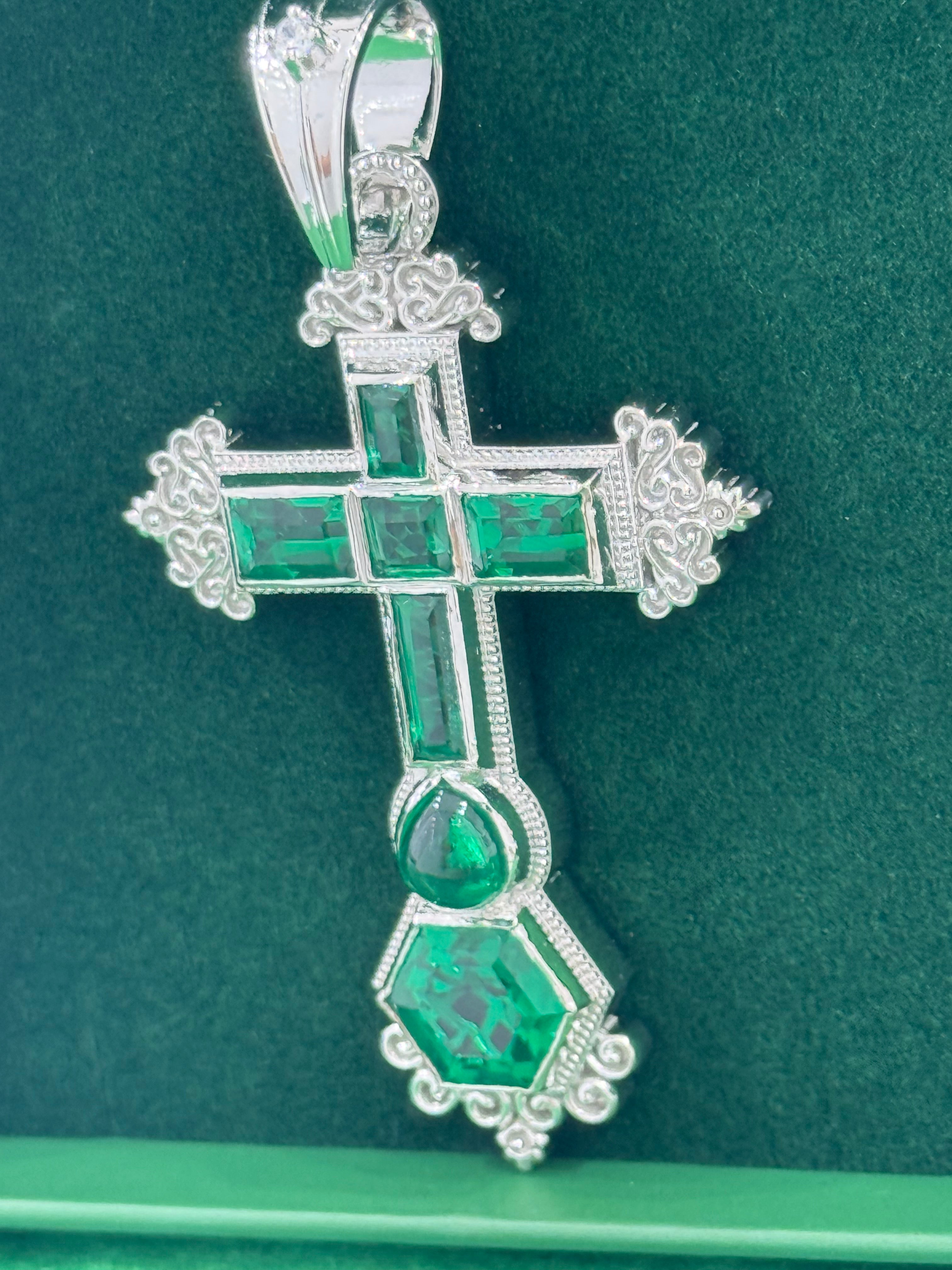 925 Sterling Silver Atocha cross emerald pendant