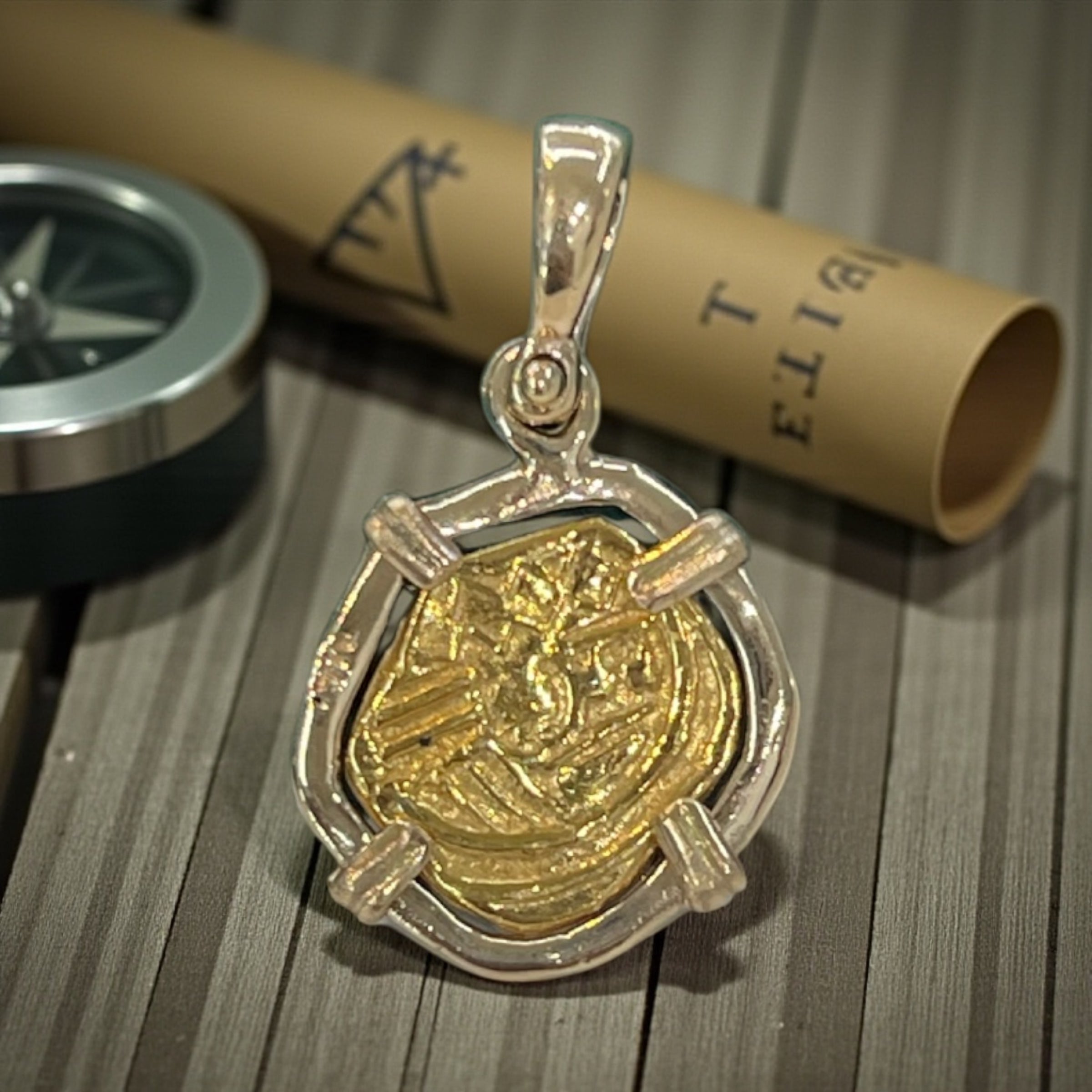 MUSEUM QUALITY RECREATION OF ATOCHA SHIPWRECK GOLD COIN PENDANT HANDMADE WITH 14k REAL SOLID GOLD