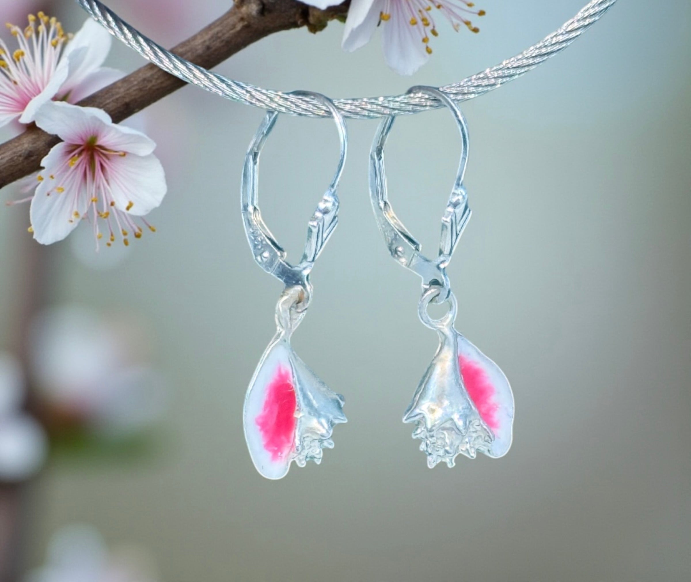 925 sterling silver handmade conch shell earrings