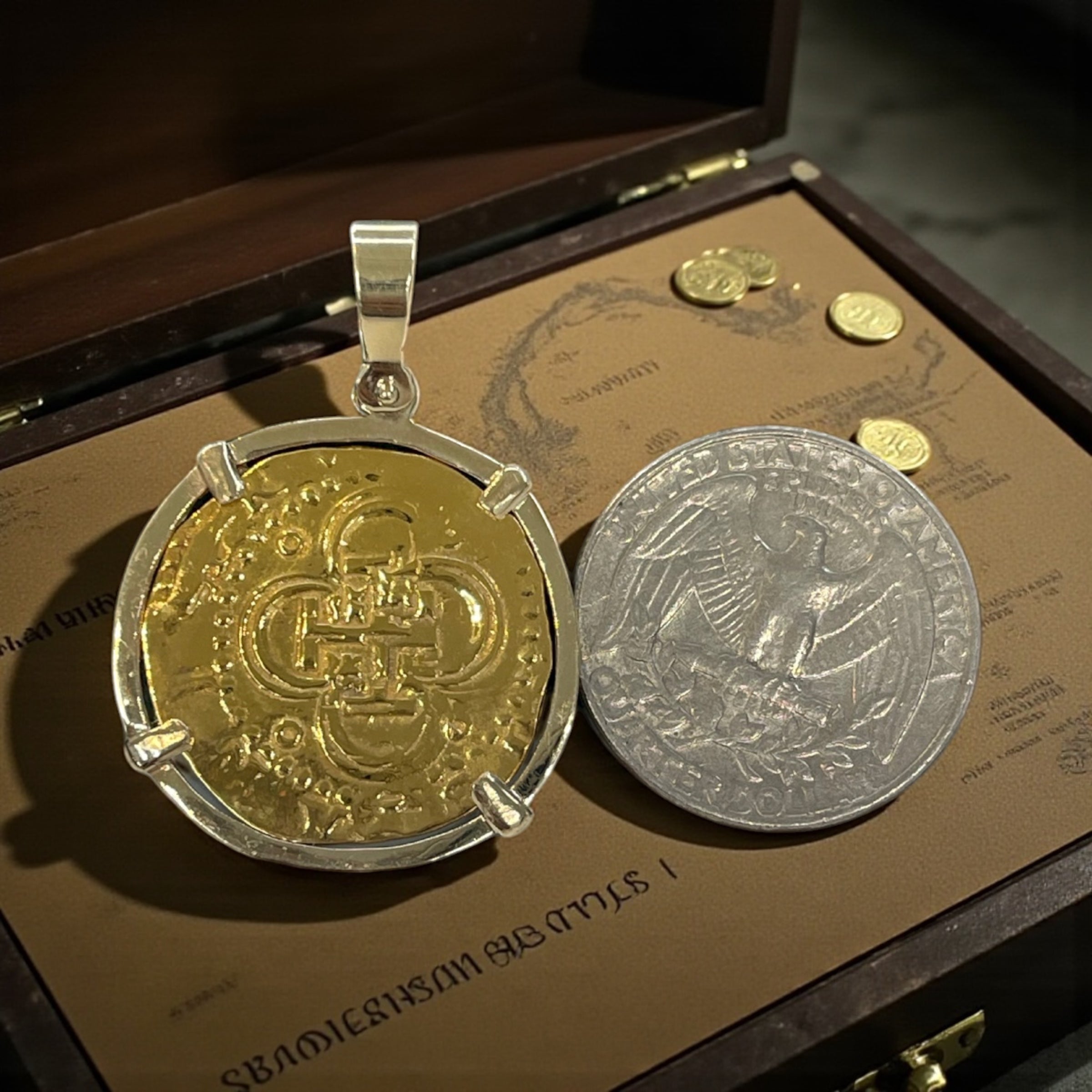 MUSEUM QUALITY RECREATION OF ATOCHA SHIPWRECK GOLD COIN PENDANT HANDMADE WITH 14k REAL GOLD