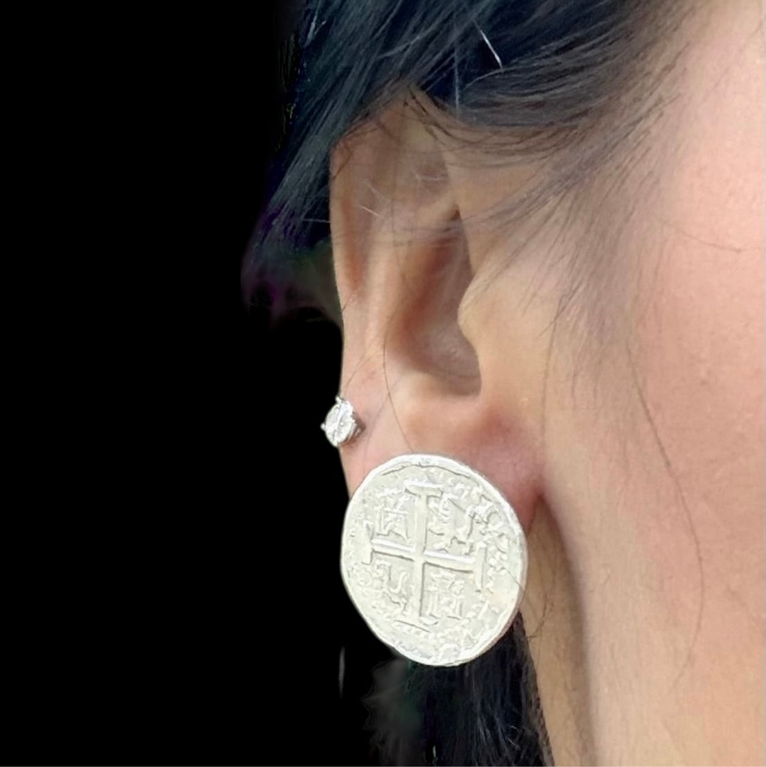 ATOCHA SILVER COCKTAIL COIN EARRINGS 23MM