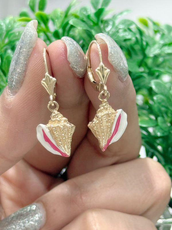 14K REAL SOLID GOLD HANDMADE MINI CONCH SHELL EARRINGS