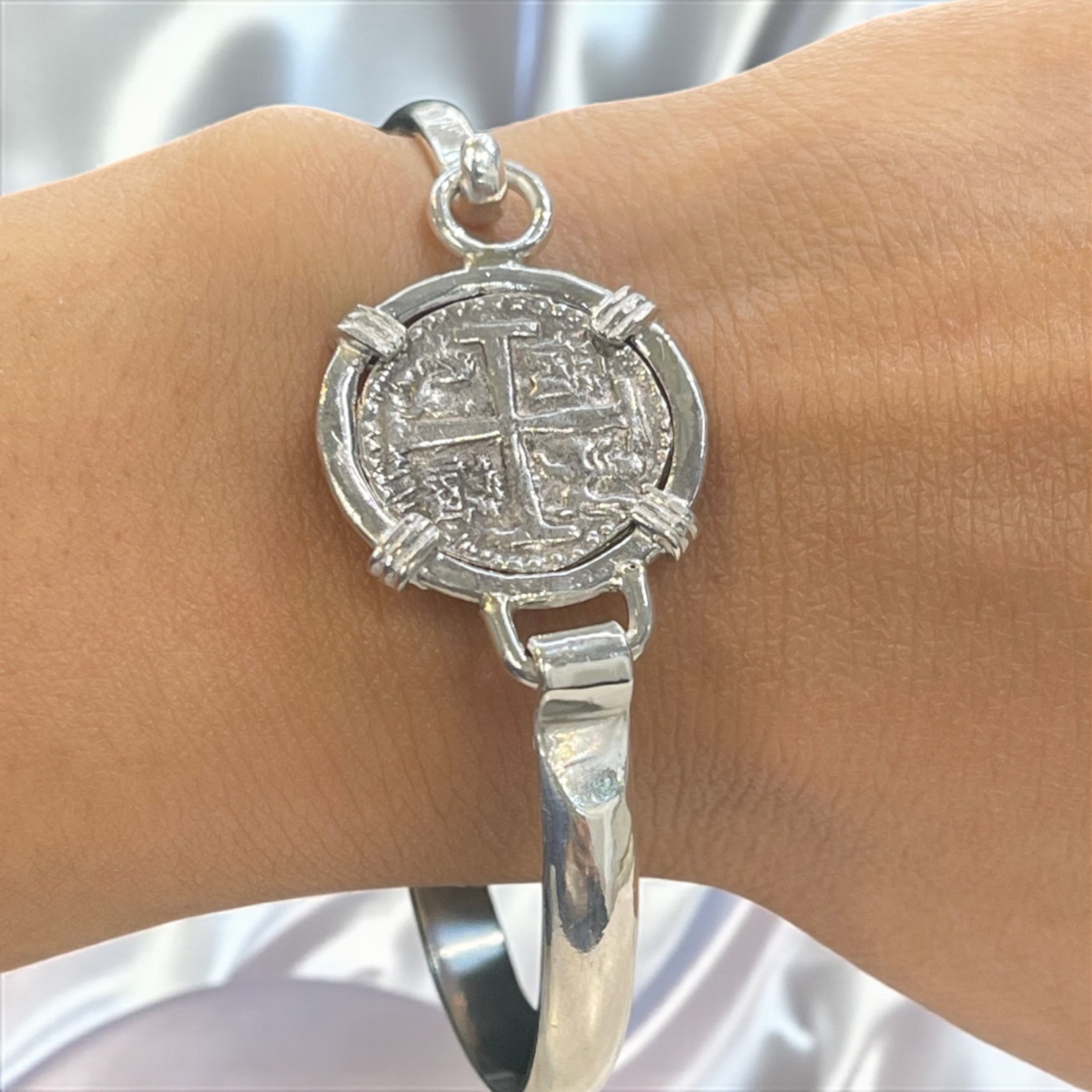 NUESTRA SENORA DE ATOCHA  SOLID SILVER COIN BANGLE