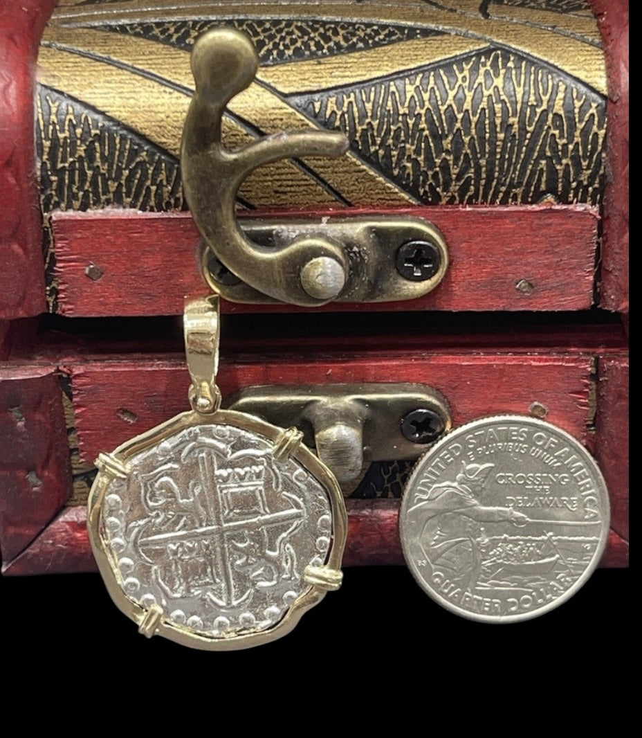 Replica ATOCHA Silver Coin Pendant In 14k Gold Bezel Handmade From Atocha Silver