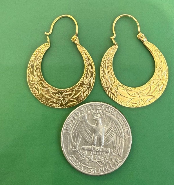 14K REAL SOLID GOLD HANDMADE CUBAN HOOP EARRINGS