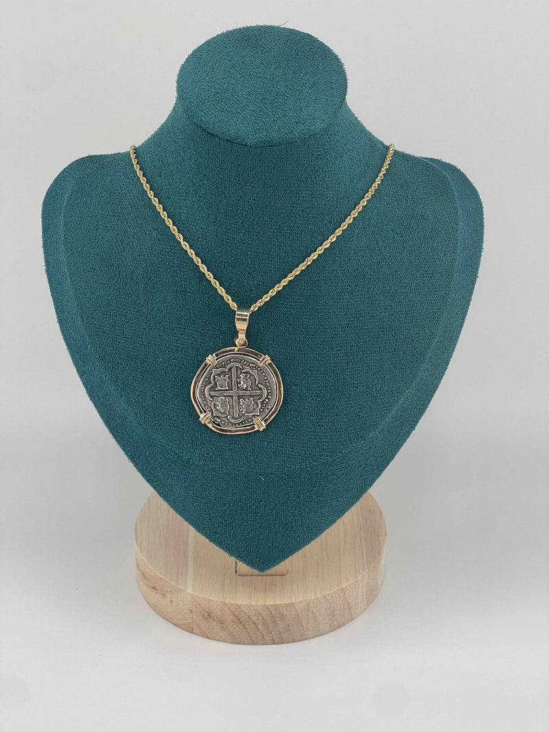 NUESTRA SENORA DE ATOCHA SILVER COIN PENDANT IN 14KT SOLID GOLD BEZEL