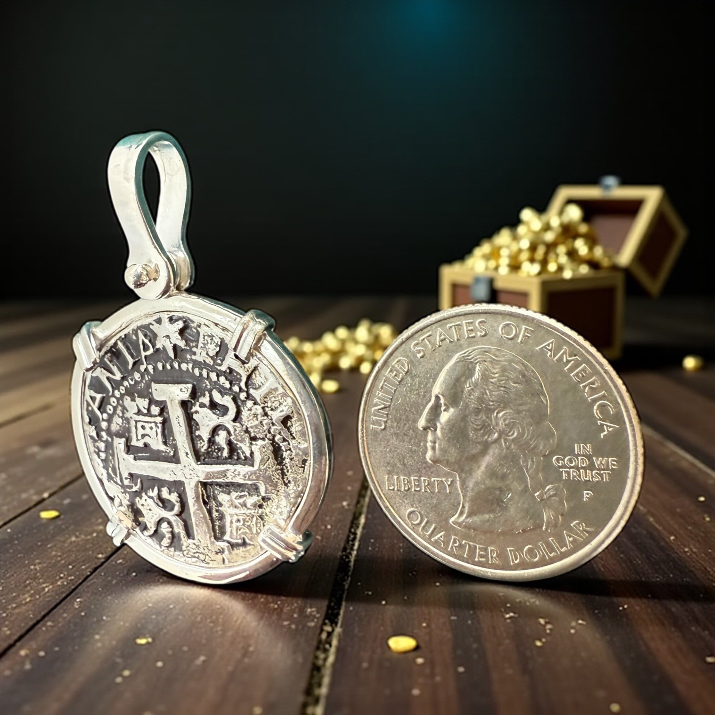 ATOCHA SOLID SILVER COIN PENDANT LARGE SIZE