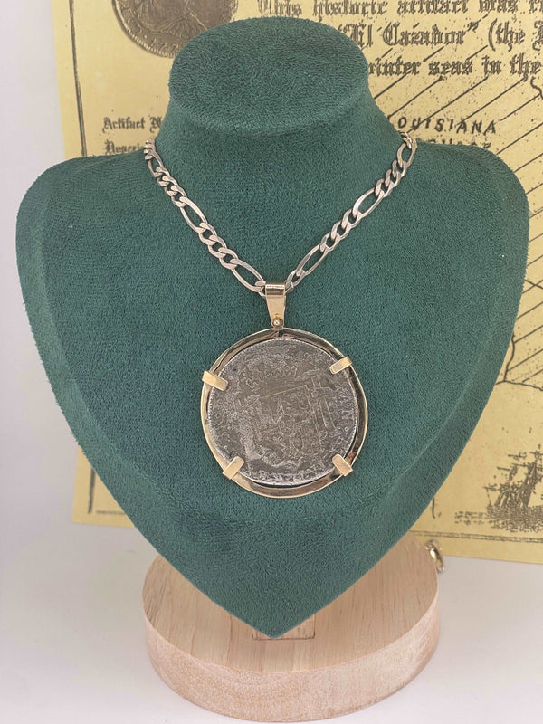 ACTUAL EL CAZADOR COIN PENDANT IN 10K SOLID REAL GOLD BEZEL GRADE 2