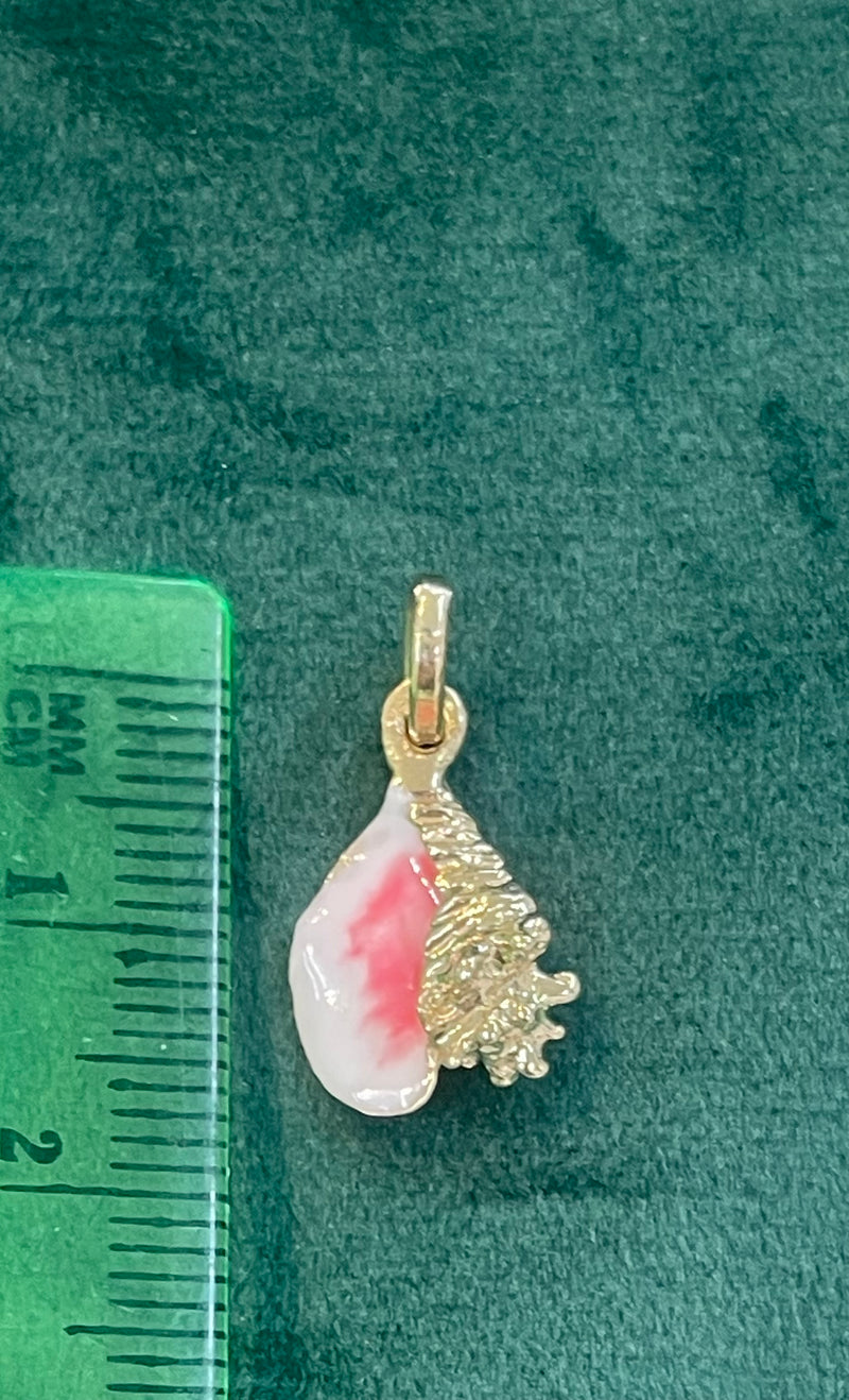 14K REAL SOLID GOLD HANDMADE MINI CONCH SHELL PENDANT