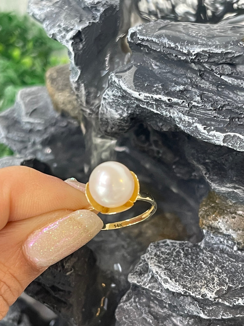 🌺FRESH WATER GENUINE PEARL RING IN 14K REAL GOLD FLOWER SETTING🌺