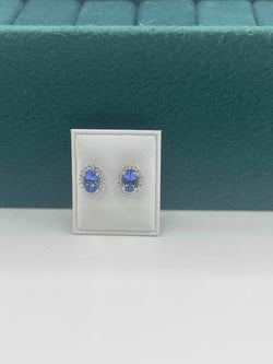 GENUINE AFRICAN TANZANITE STUD EARRINGS IN REAL DAIMONDS SET IN 14K WHITE GOLD 8MM