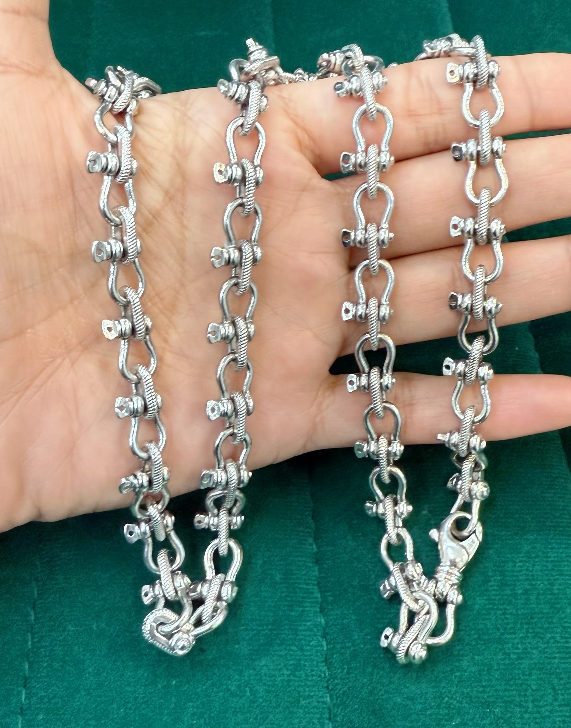 HEAVY HANDMADE 925 STERLING SILVER SHACKLE LINK CHAIN 7MM