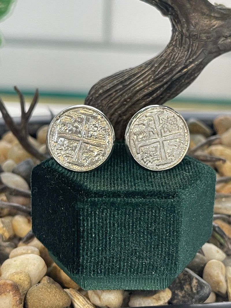 Atocha shipwreck silver coin Cufflinks in stainless steel setting