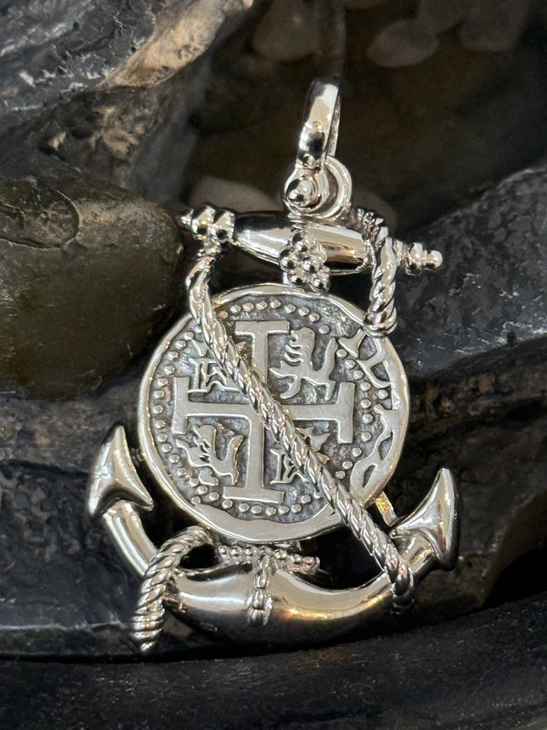 ATOCHA SHIPWRECK COIN PENDANT IN BEAUTIFUL ANCHOR SETTING