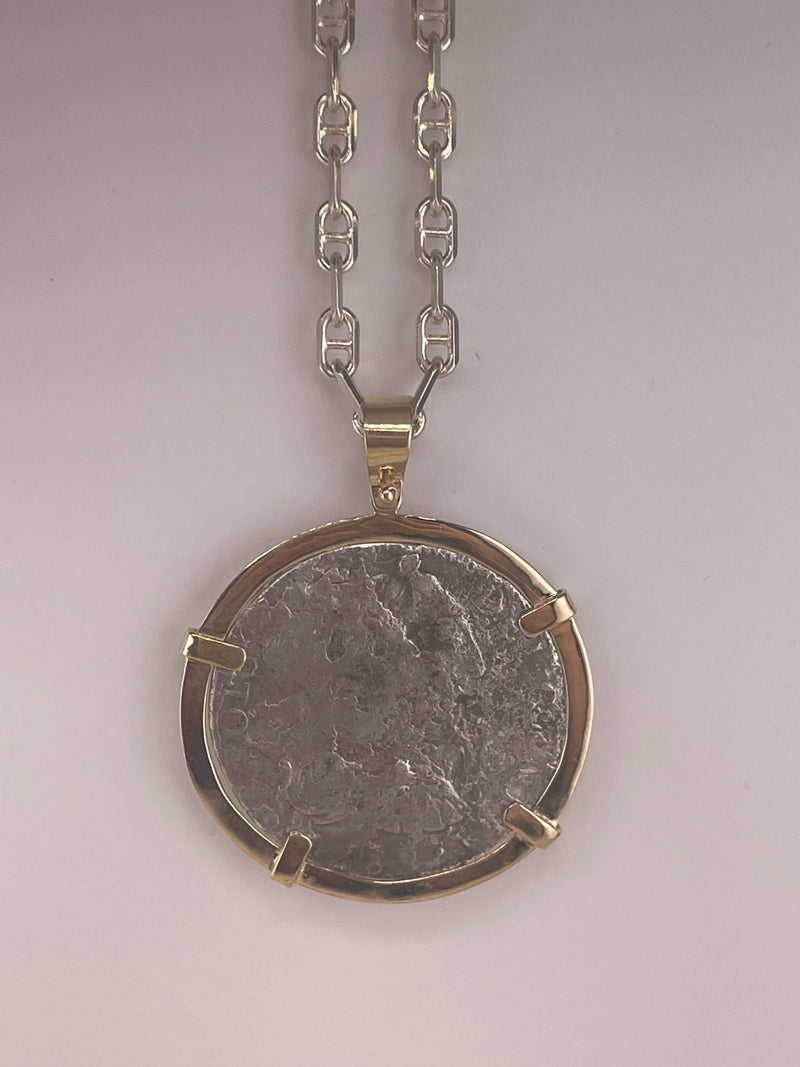 ACTUAL EL CAZADOR COIN PENDANT IN 10K SOLID REAL GOLD BEZEL GRADE 2