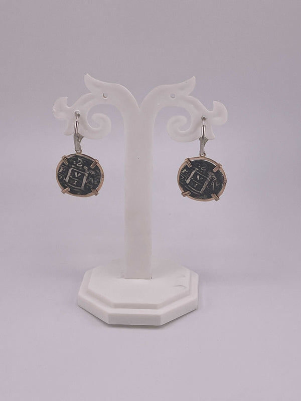 NUESTRA SENORA DE ATOCHA SILVER COIN EARRINGS IN 14k GOLD BEZEL