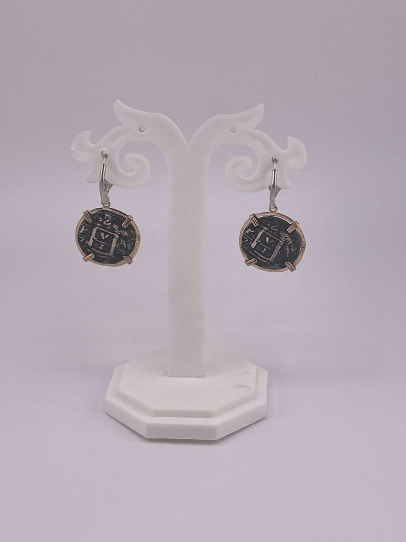 NUESTRA SENORA DE ATOCHA SILVER COIN EARRINGS IN 14k GOLD BEZEL