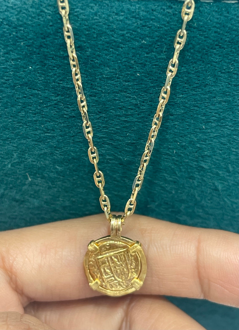 14k real gold mini shipwreck treasure gold coin pendant