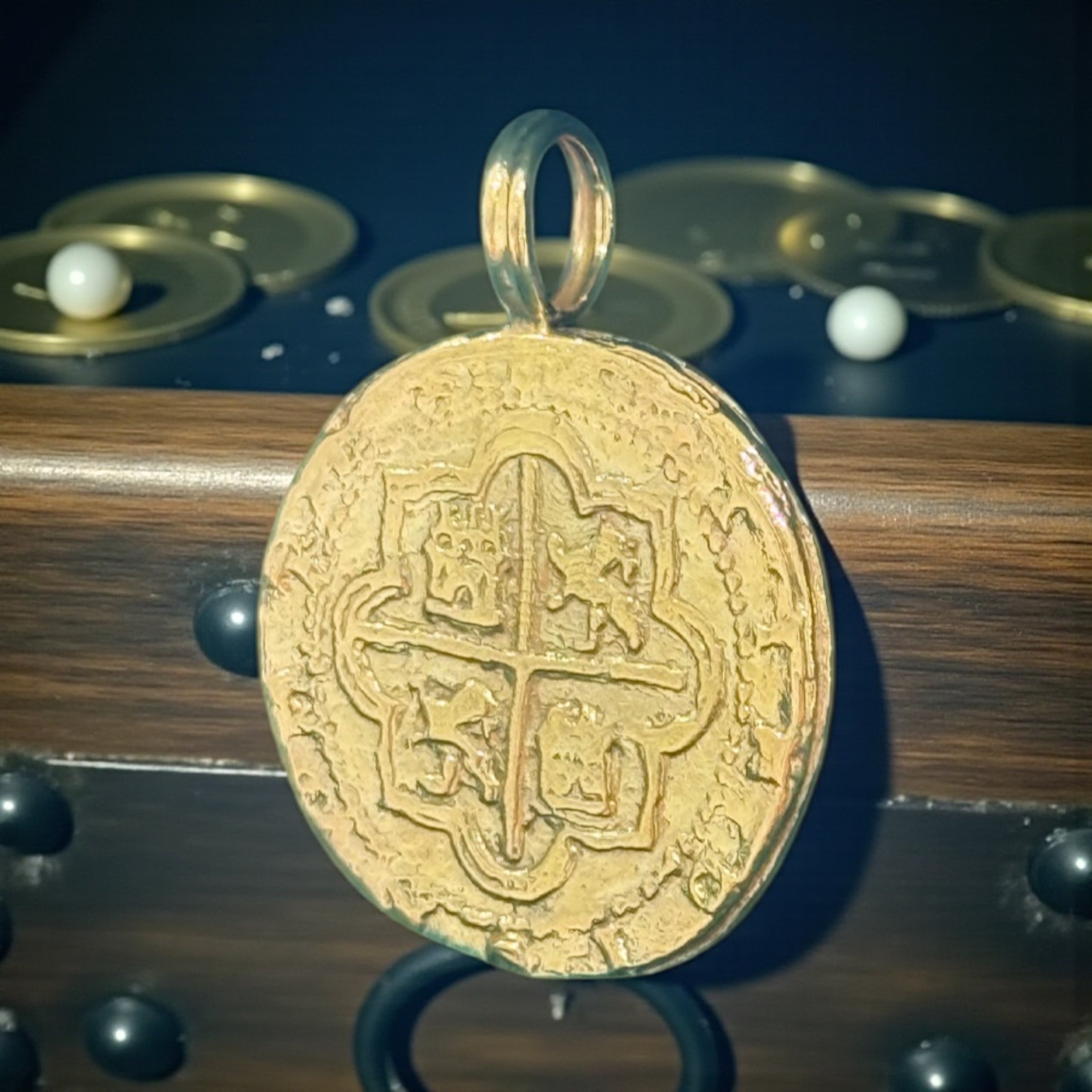 MUSEUM QUALITY RECREATION OF ATOCHA SHIPWRECK GOLD COIN PENDANT HANDMADE WITH 14K REAL GOLD