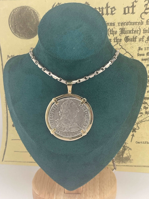 ACTUAL GRADE 1 EL CAZADOR COIN PENDANT IN 10K SOLID REAL GOLD BEZEL