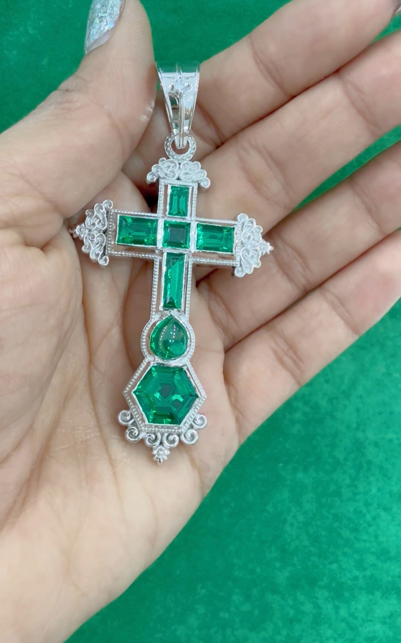 925 Sterling Silver Atocha cross emerald pendant