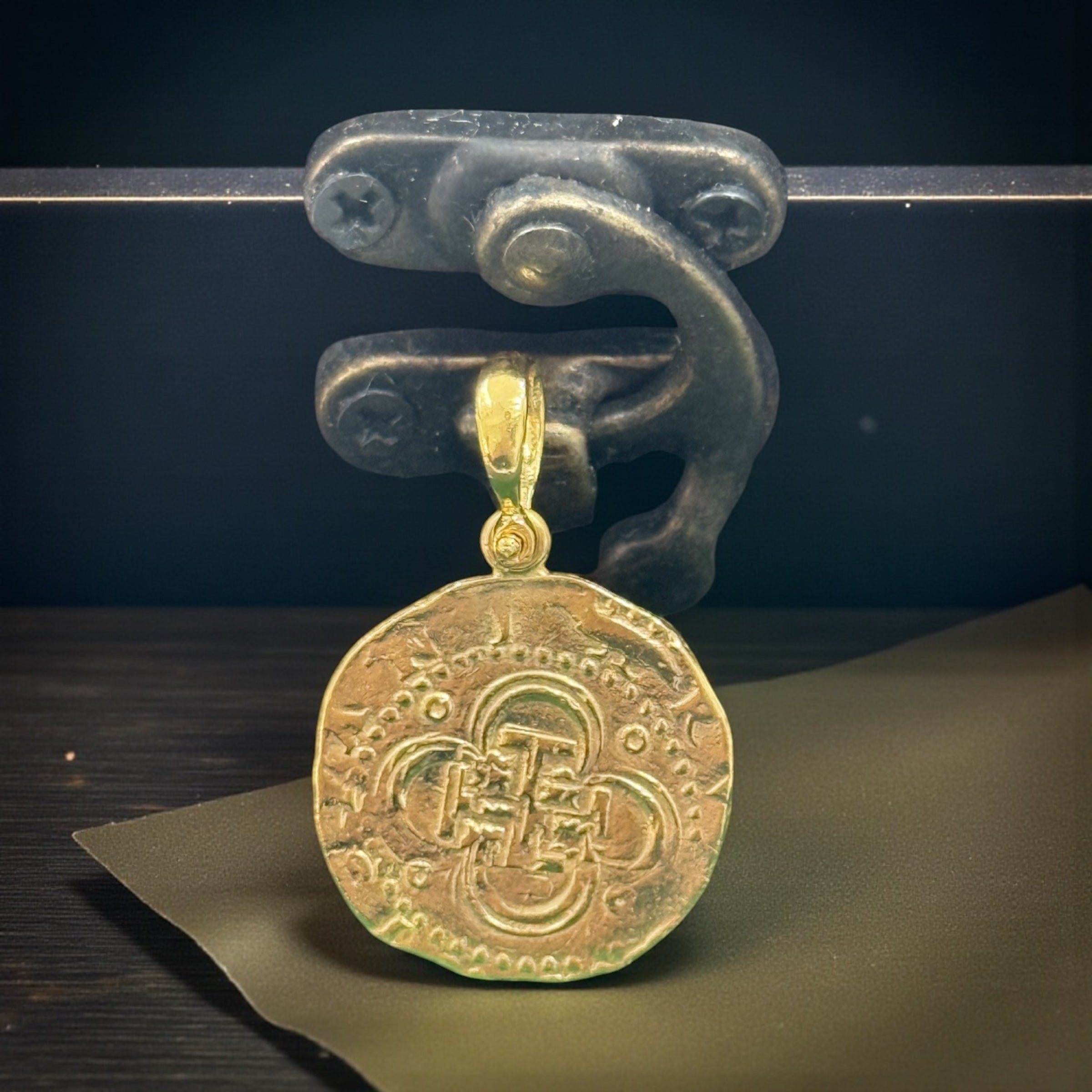 MUSEUM QUALITY RECREATION OF ATOCHA SHIPWRECK GOLD COIN PENDANT HANDMADE WITH 14k REAL GOLD