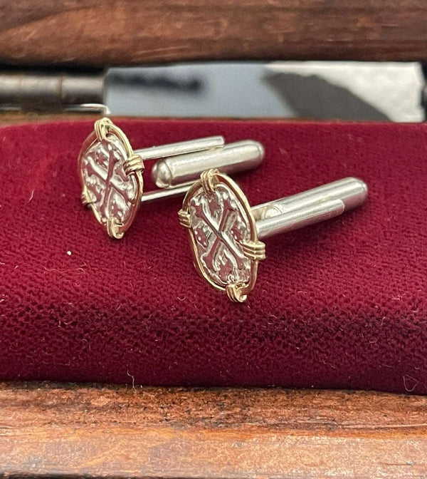 Atocha shipwreck coin Cufflinks in 14k solid gold bezel 925 solid sterling silver made from atocha silver bars