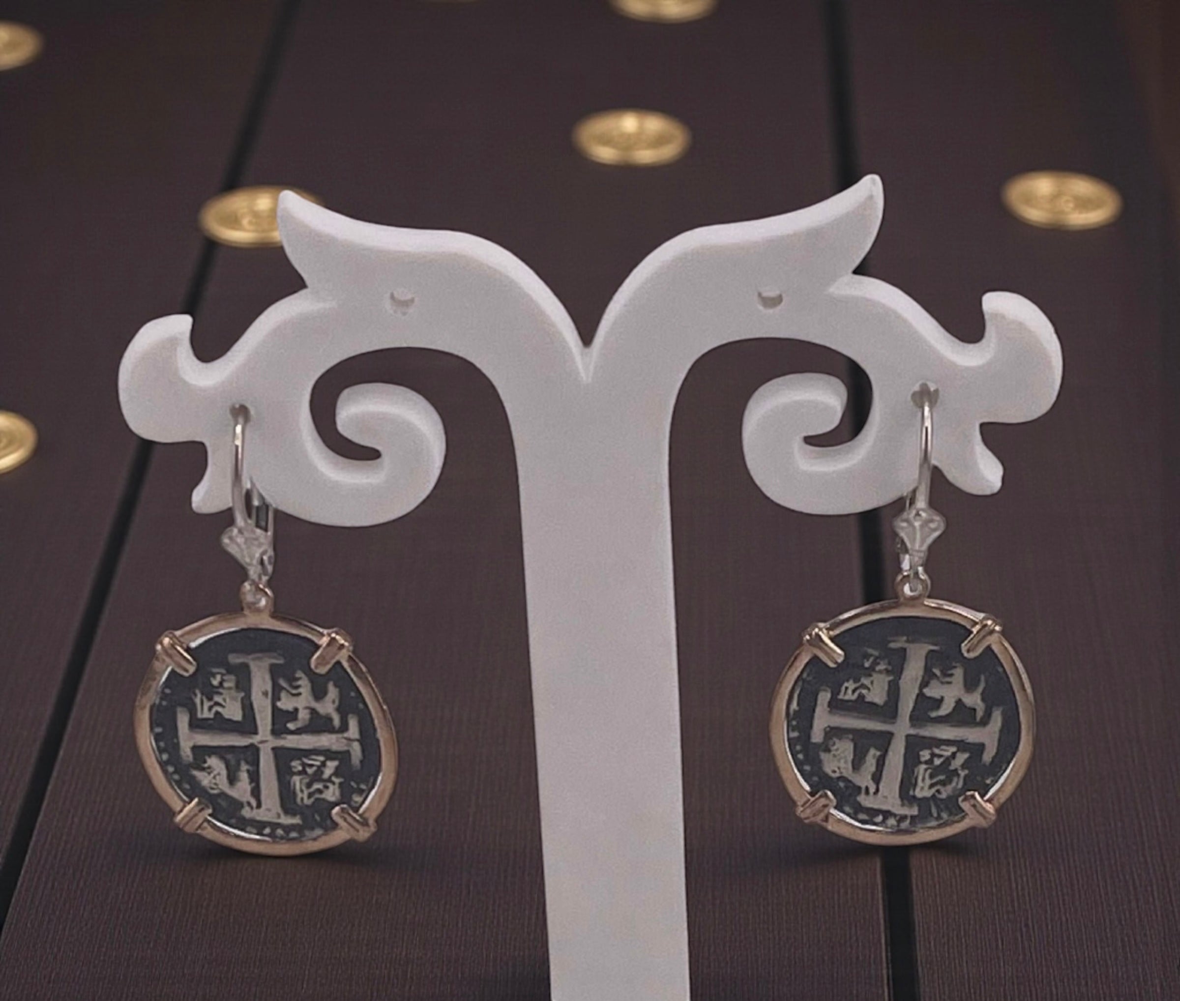 NUESTRA SENORA DE ATOCHA SILVER COIN EARRINGS IN 14k GOLD BEZEL