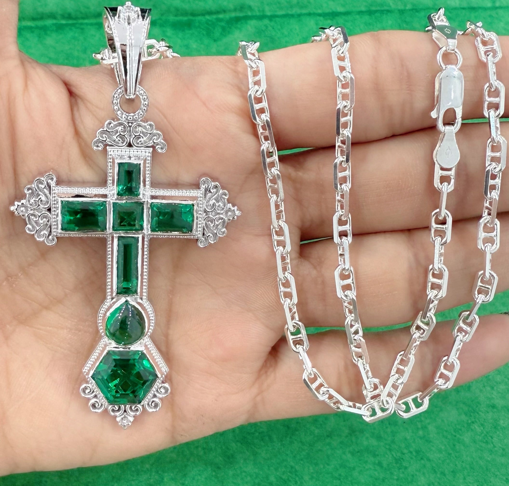 925 Sterling Silver Atocha cross emerald pendant