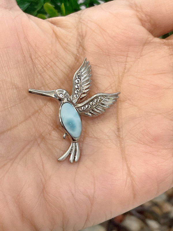 BEAUTIFUL HUMMINGBIRD LARIMAR PENDANT