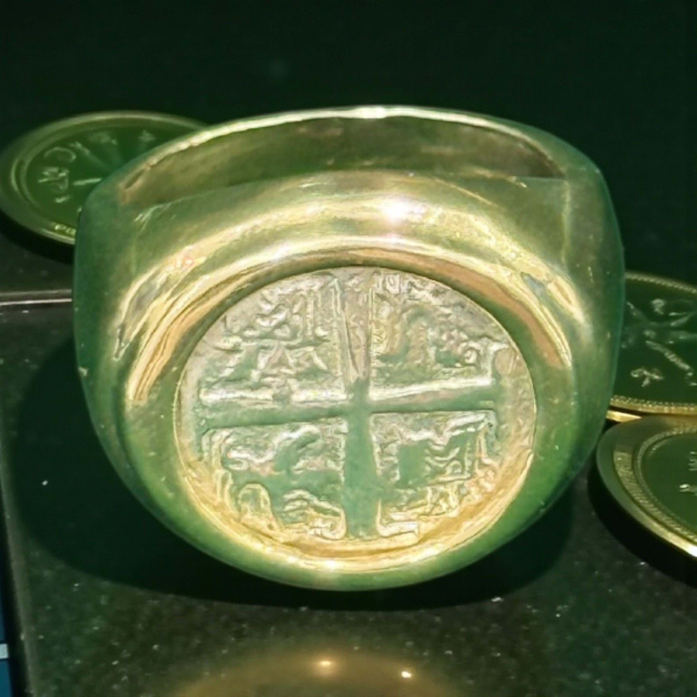 ATOCHA SILVER COIN RING IN 14k SOLID REAL GOLD BEZEL AND BAND