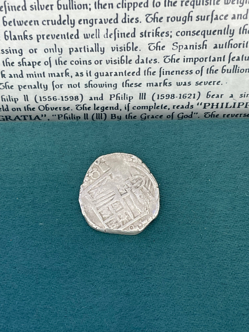 ACTUAL COIN NUESTRA SENORA DE ATOCHA SILVER COIN 4 REALES GRADE 1 PARTIAL DATED X619 COIN