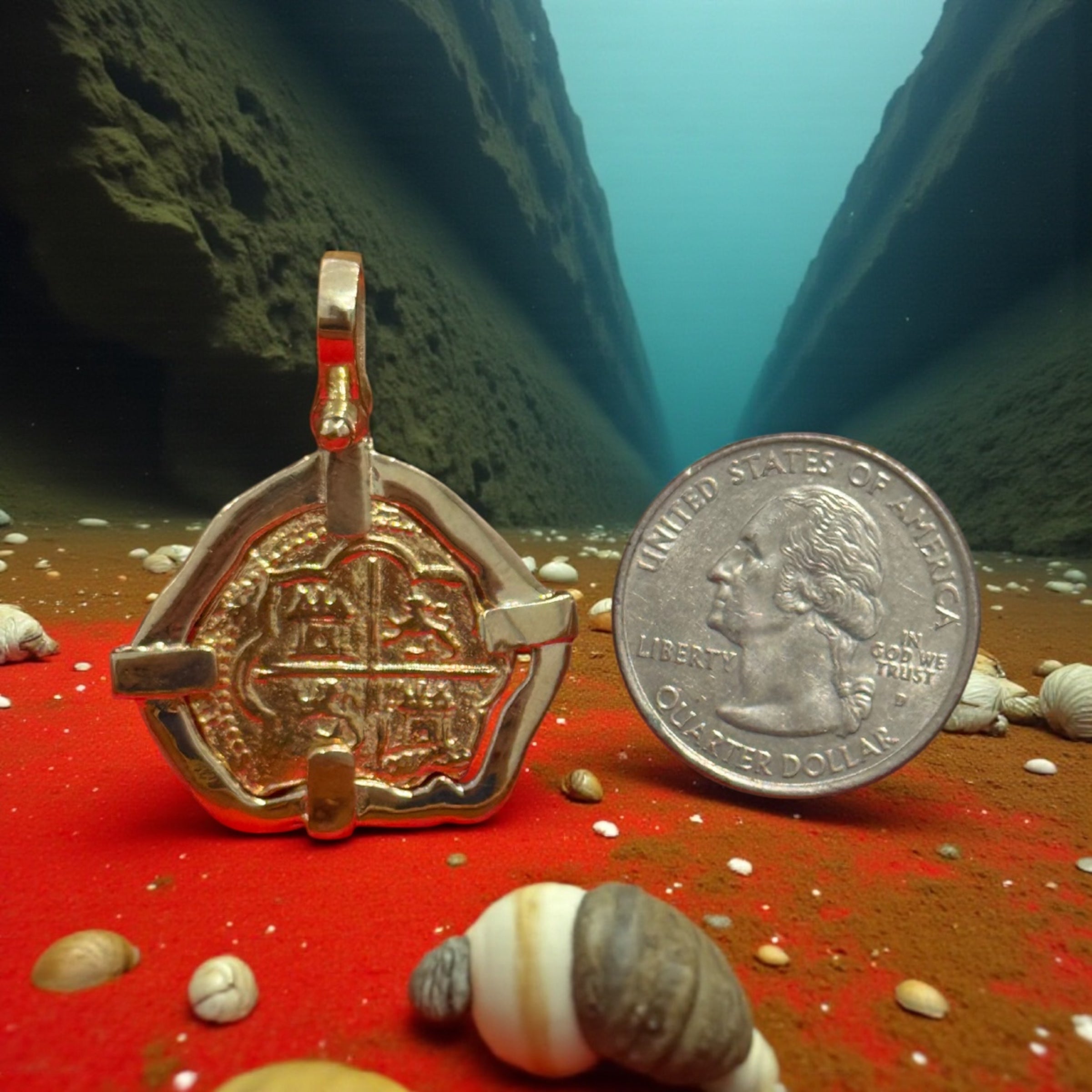MUSEUM QUALITY RECREATION OF ATOCHA SHIPWRECK GOLD COIN PENDANT HANDMADE WITH 14K REAL GOLD