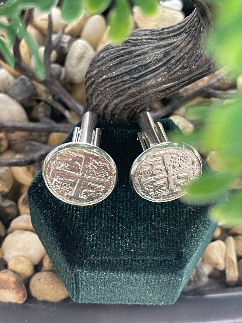 Atocha shipwreck silver coin Cufflinks in stainless steel setting