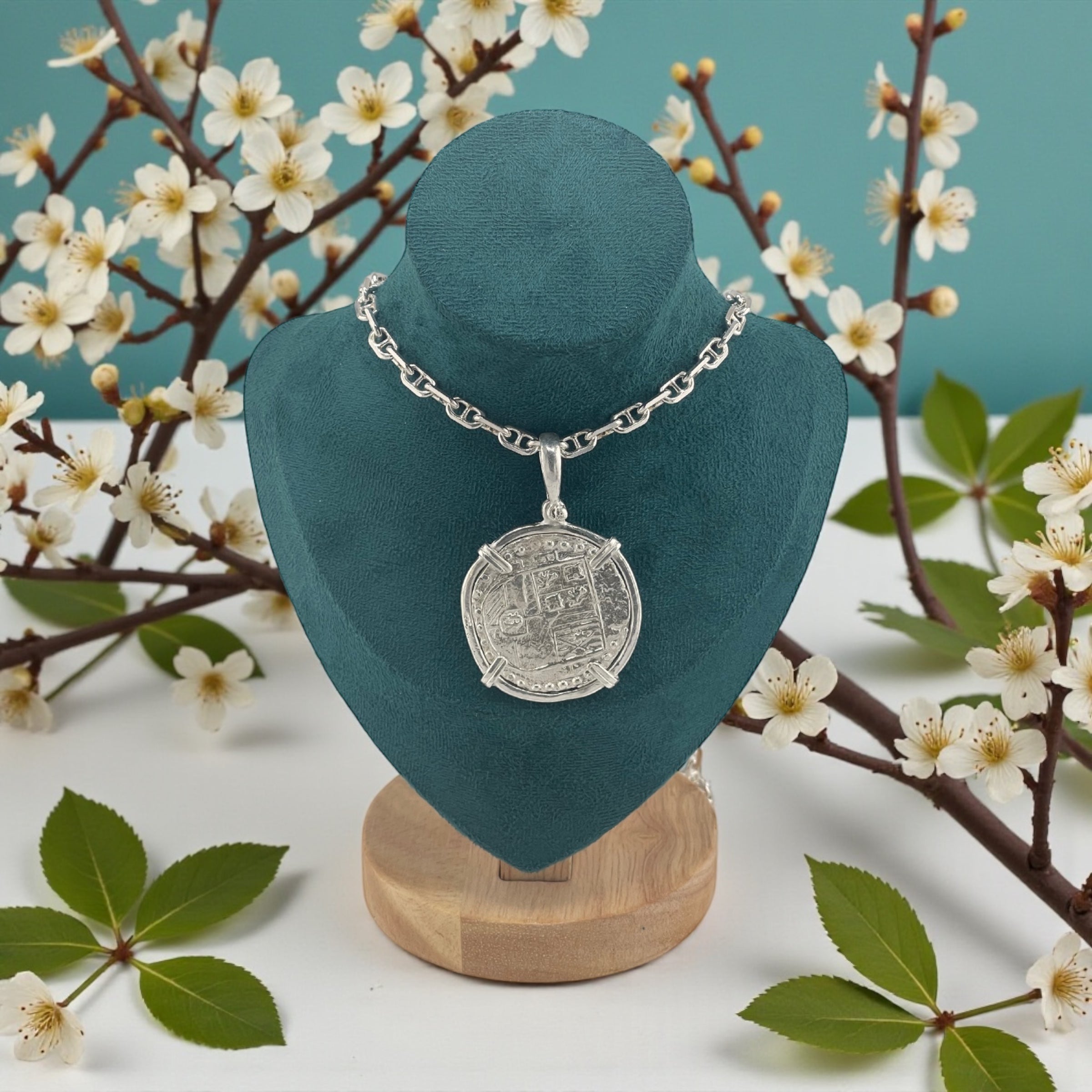 NUESTRA SENORA DE ATOCHA SOLID SILVER BIG 8 REALE SIZE COIN PENDANT