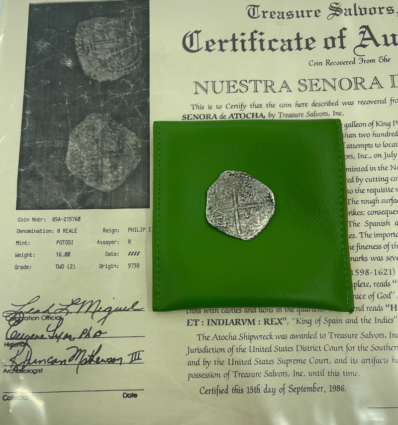 ACTUAL COIN NUESTRA SENORA DE ATOCHA SILVER COIN 8 REALE GRADE 2 COIN R ASSAYER COIN NO : 85A-215760